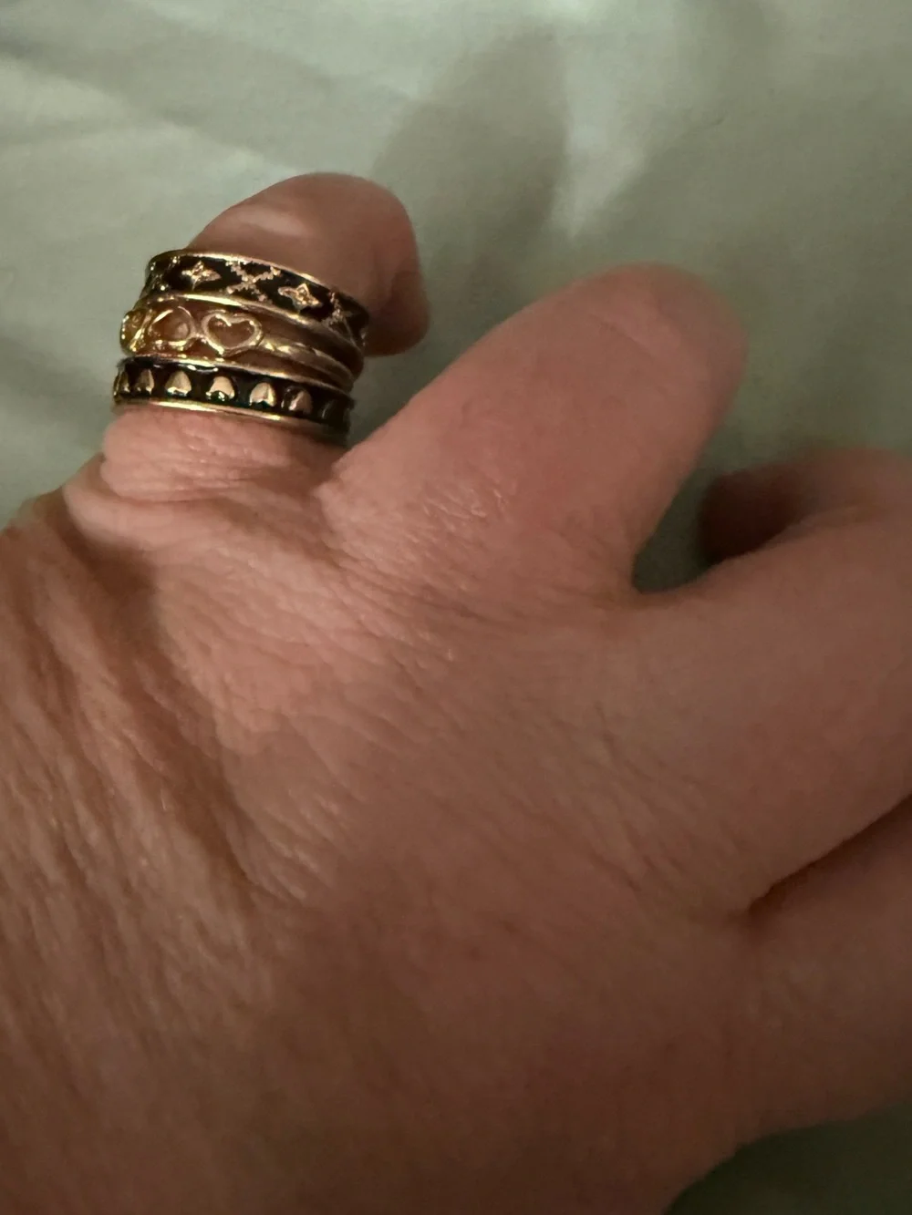 Stackable Gold-Tone Heart and Pattern Ring Set - Women Jewelry